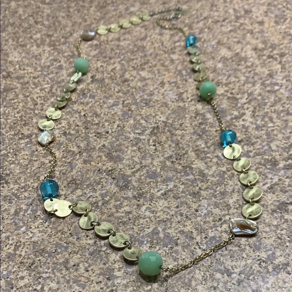 Park Lane Gold and Green Necklace with Asymmetrical Design